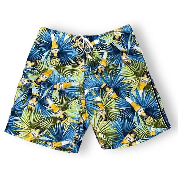 Corona Extra Beer Logo Board Shorts Mens 38 Swim Suit Trunks Beach Tropical Blue - Picture 2 of 6
